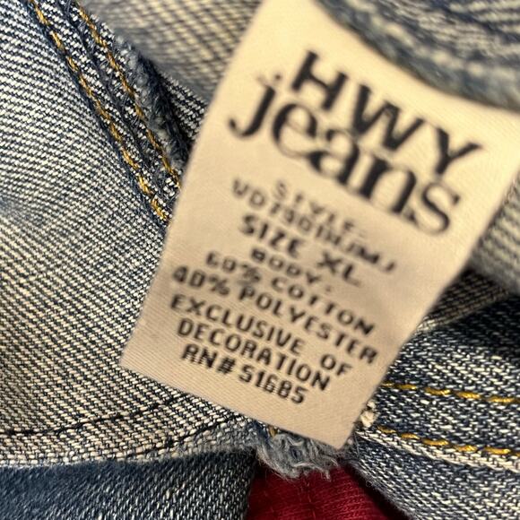 Hwy Jeans Embellished Denim Distressed Trucker Jacket Size XL - Picture 9 of 12